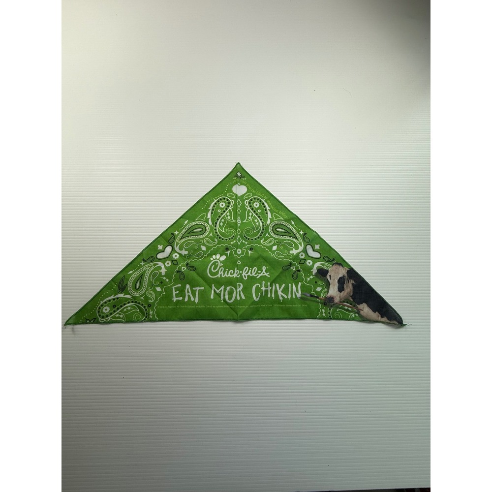 Chick-fil-A Eat Mor Chikin Green Paisley Cow Triangle Bandana Scarf 2016